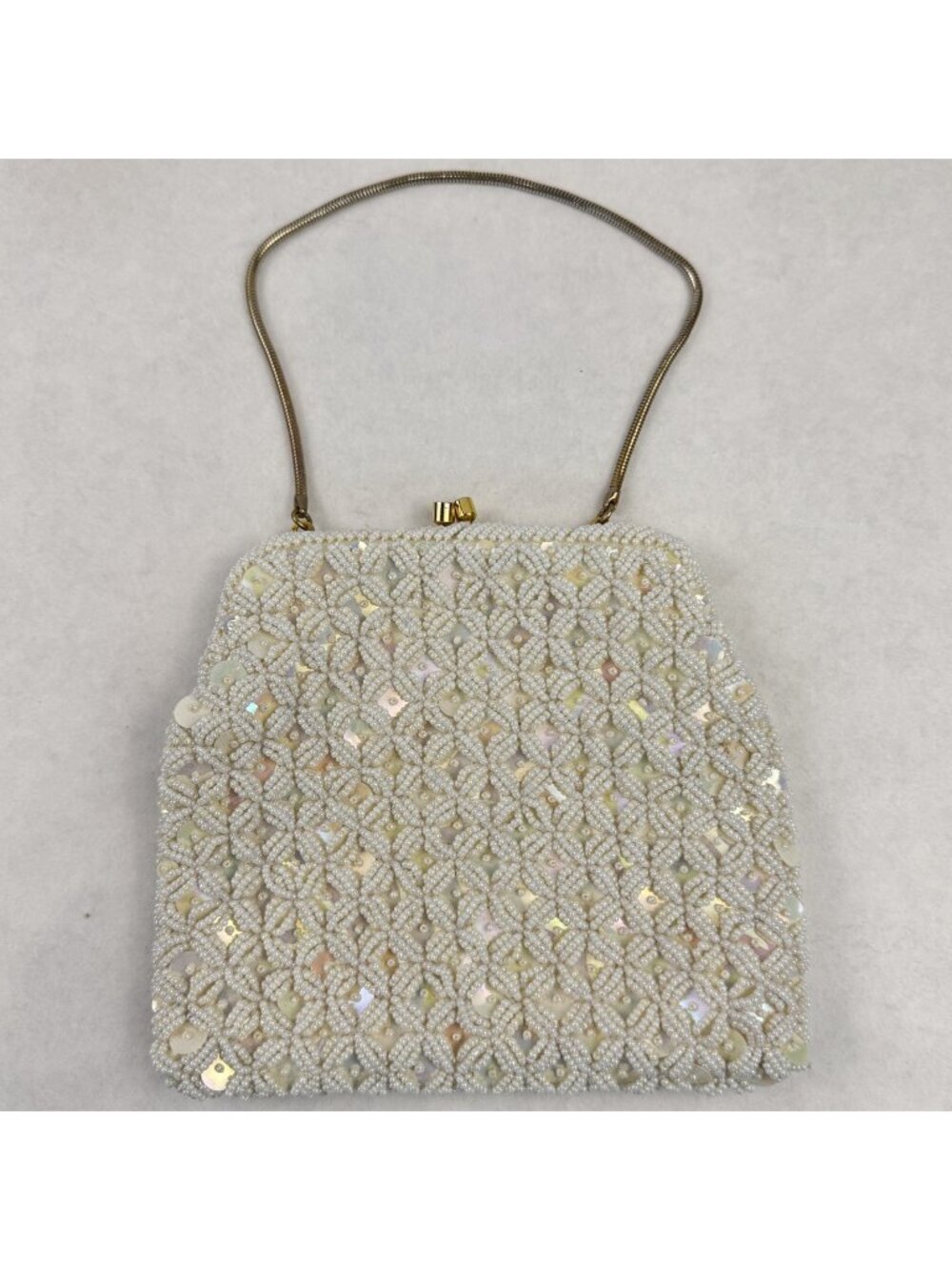 Vintage White Beaded Evening Bag Small Clutch Geometric Floral Purse Hong Kong